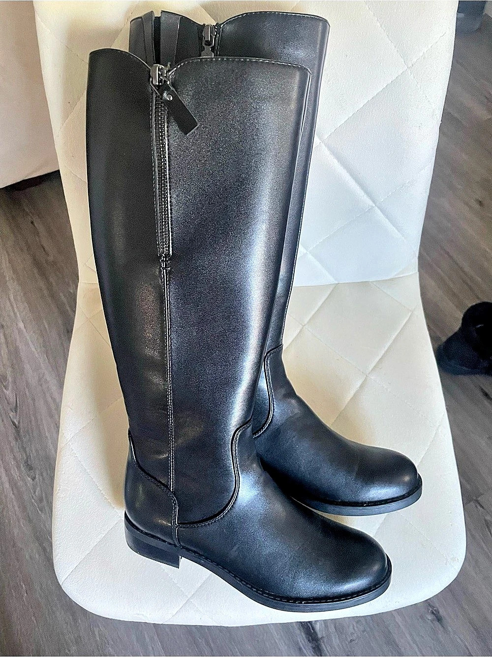 Waterproof Black Leather Tall Heeled Riding Boots US 7M
